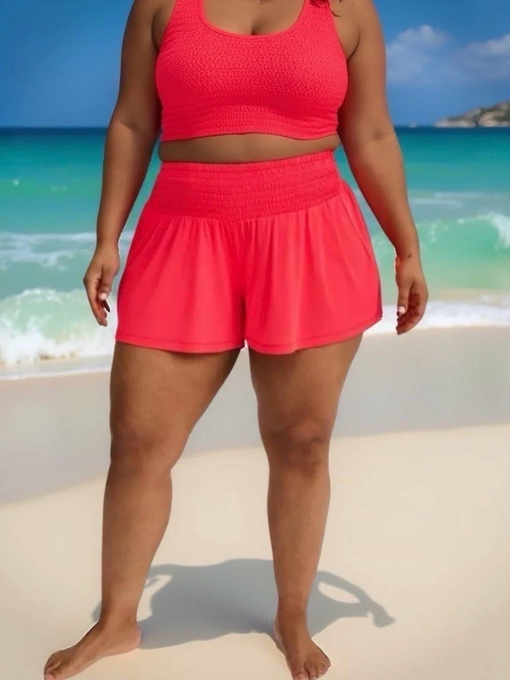 NWT Torrid Coral Smocked High-Waist Swim Coverup Shorts